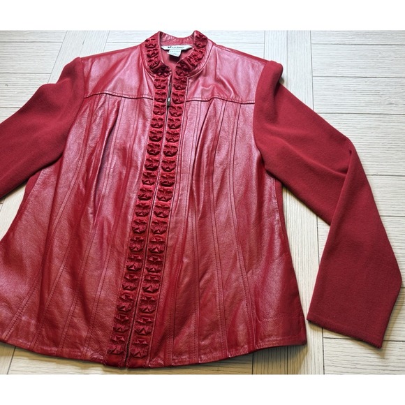 Nyagard  Womens Vintage Jacket Petite Sz L Red Leather W/ Knit Zip Up Jacket‎ - Picture 10 of 11